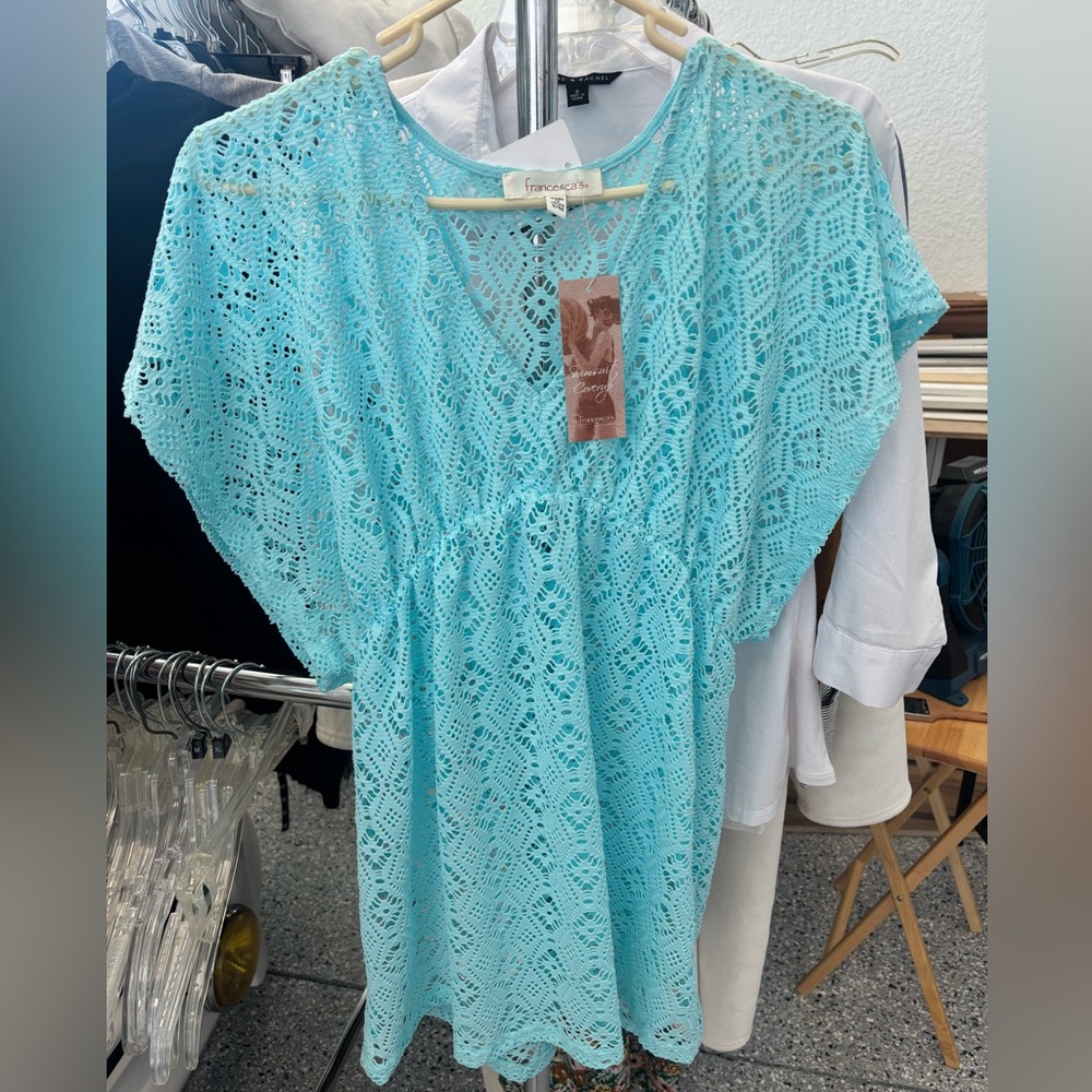 Francesca's Aqua Crochet Swimsuit Cover-Up
